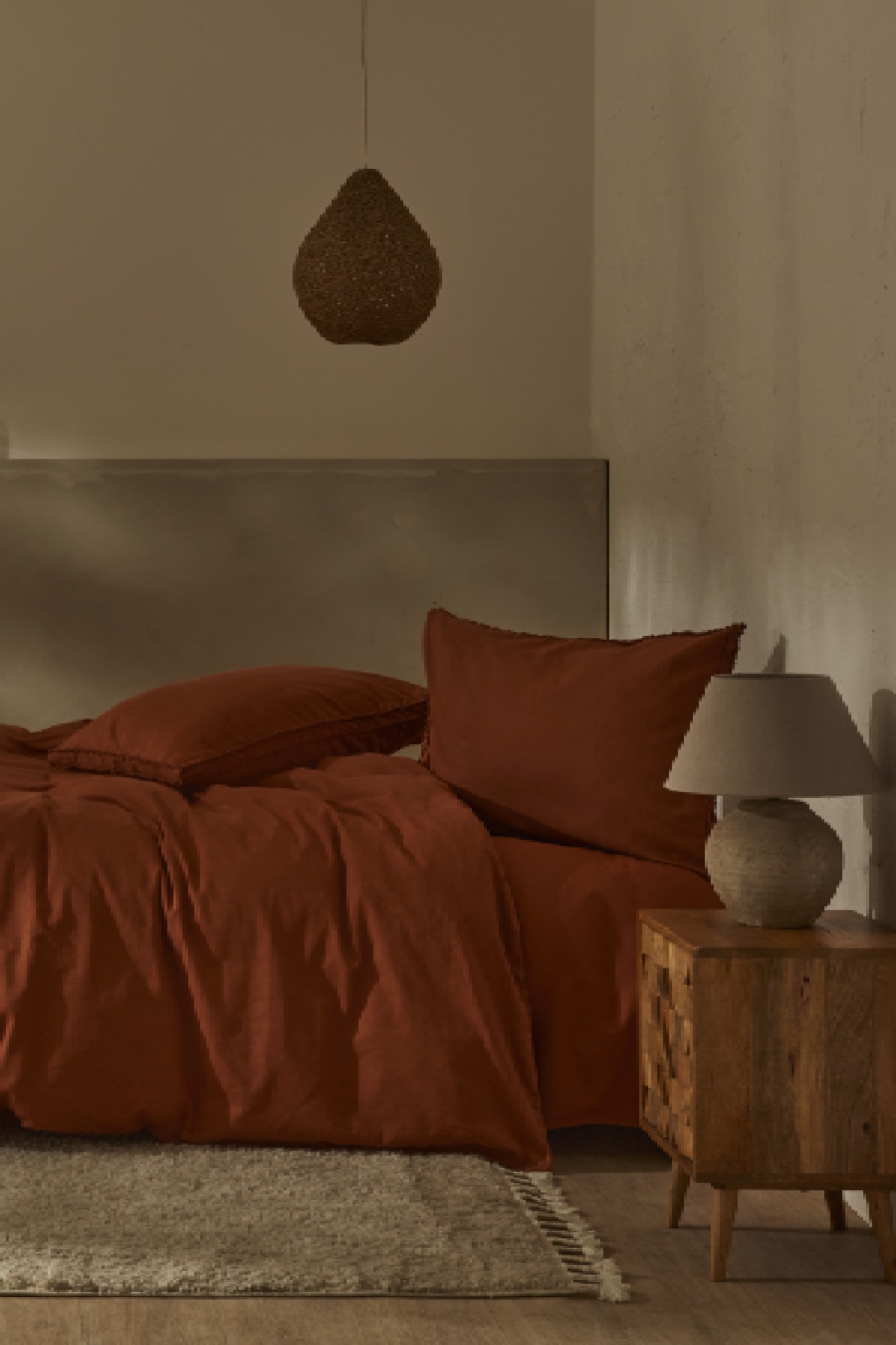 Pollen Keten Tek Kişilik Nevresim Takımı Terracotta