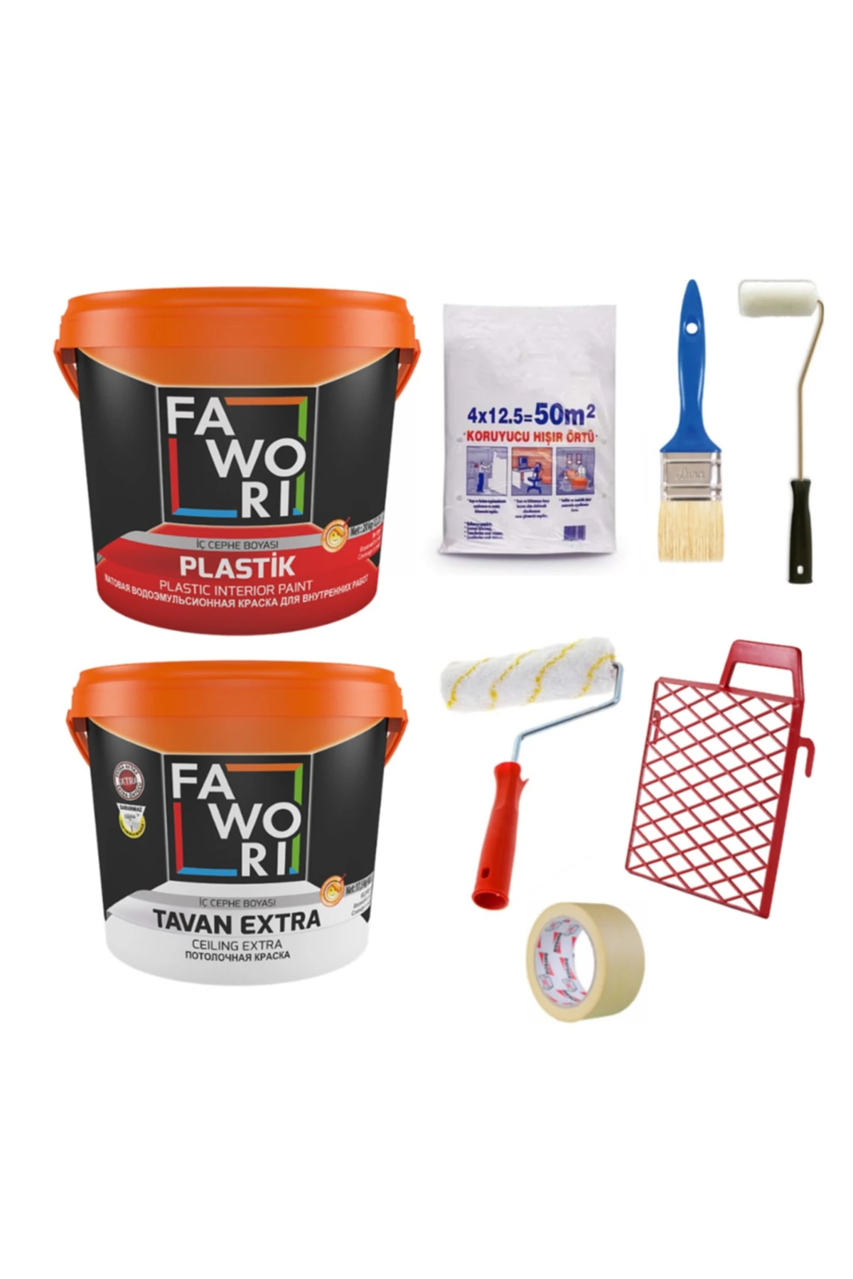 Plastik Iç Cephe Duvar Boyası 2.5lt+ Tavan Boyası 3.5kg + Boyama Seti Irmak40