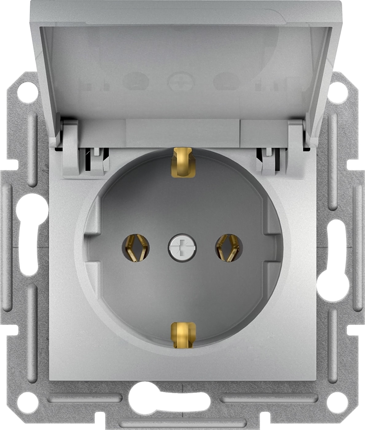 Schneider Asfora Plus- Kapaklı Topraklı Priz, Çerçevesiz, Alüminyum EPH3100161