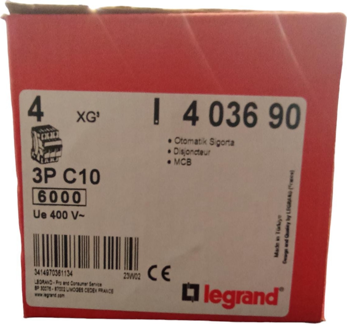 3 Kutup 10 Amper 6 kA C Tipi Otomatik Sigorta