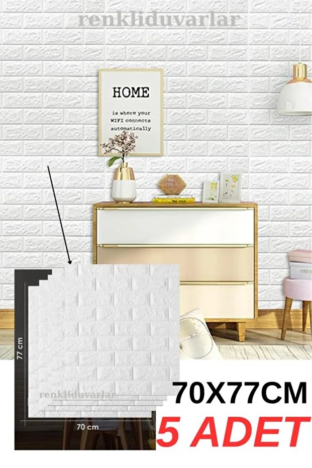5 Adet 70cmx77cm 2,5 M2 Beyaz Kendinden Yapışkanlı Duvar Paneli Kağıdı