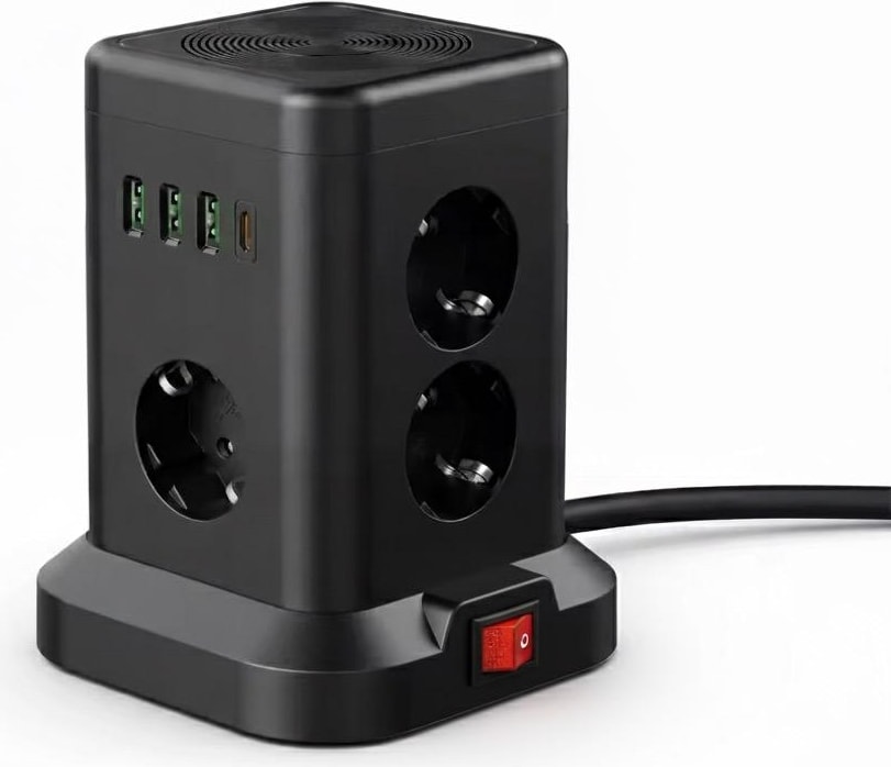 Akım Korumalı Priz Kablosuz Şarj Istasyonu 7x Soket 3x USB 1xtype-C Kablolu Grup Priz Çoğaltıcı