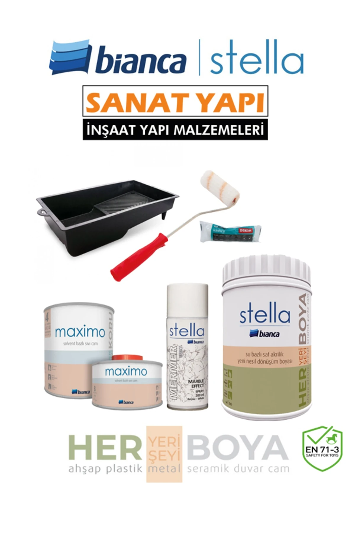 Set 500ml - Siyah Boya + Mermer Effekt Sprey + Maximo Sıvı Cam Ipek Mat