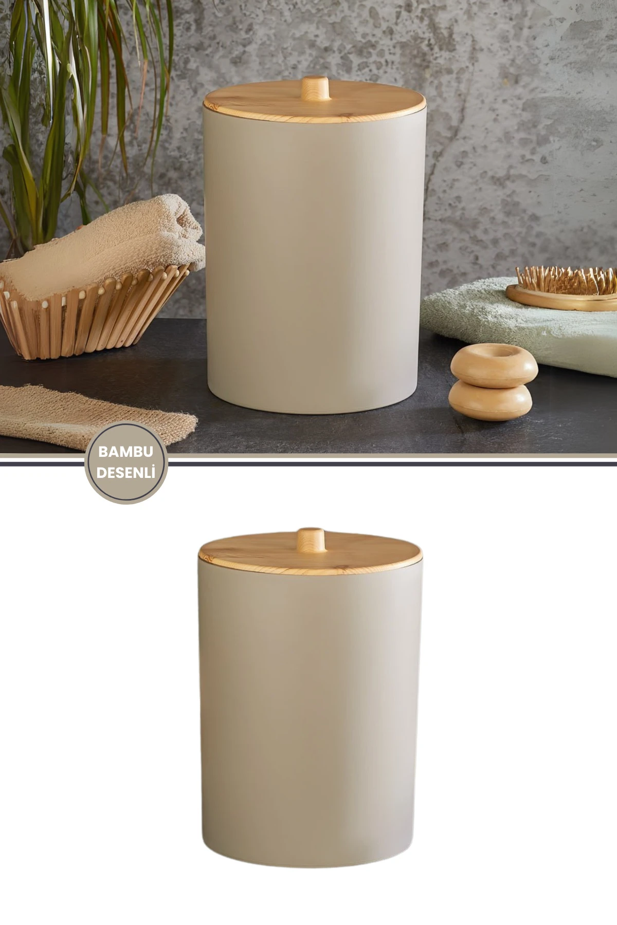 Bambu Desenli Mutfak Banyo Çöp Kovası, Kahverengi