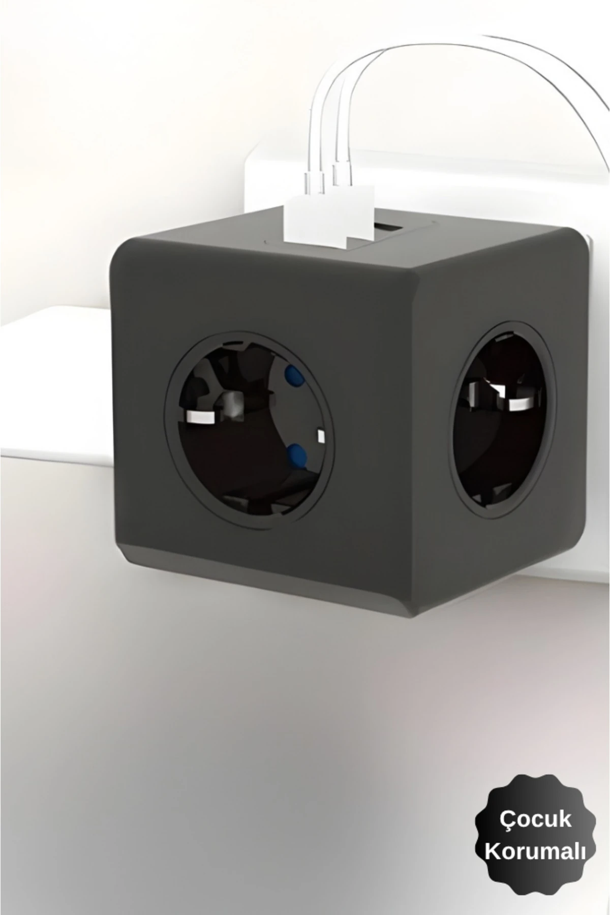 ® Isıya Dayanıklı Termal Akım Korumalı ve Çocuk Korumalı 3 Priz 3 USB Küp Priz