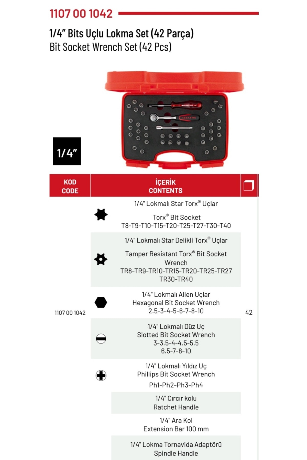 İZELTAŞ 1/4 Bits Uçlu Lokma Takımı (42 Parça)