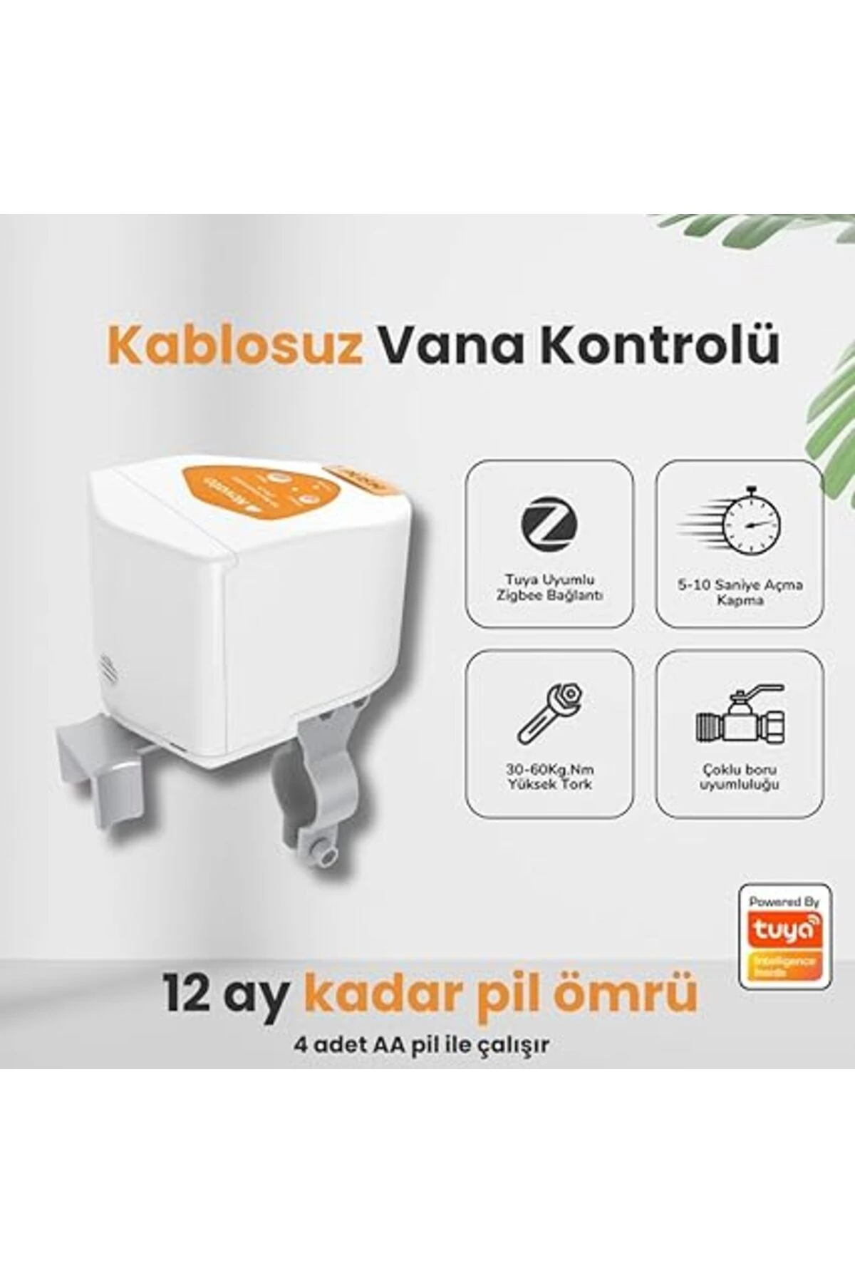 Pilli Akıllı Su ve Gaz Vana Kontrolcüsü ( Tuya, Smart Life,Zigbee2MQTT Uyumlu )