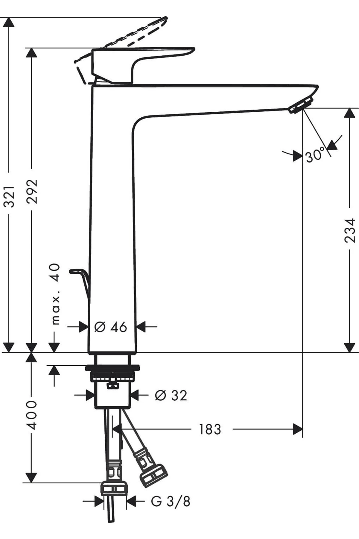 HG Talis® E Tek kollu lavabo bataryası 240 Satin siyah krom