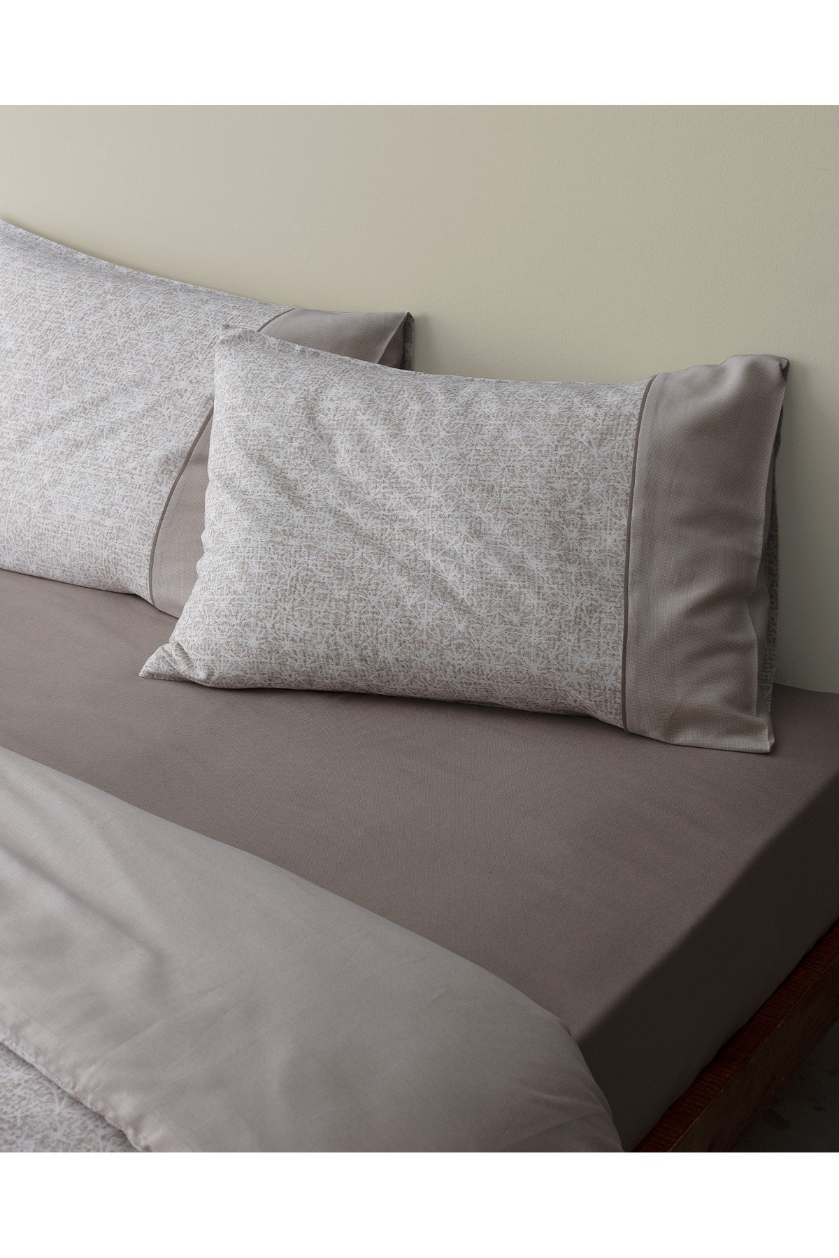 Astrid King Size %100 Pamuk  Crep Baskılı Nevresim Takımı - Bej