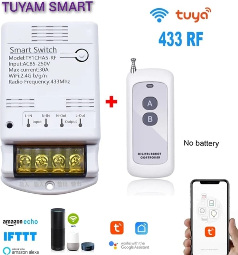 Tuya Wifi Destekli 30A /433 MHz Kumandalı Röle