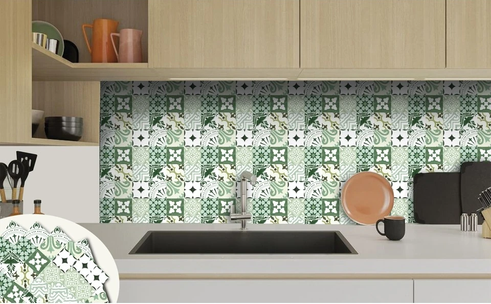 Kendinden Yapışkanlı Karma Yeşil Londra Desenli Pvc Karo 30X30 cm (33 Adet) 3 M2