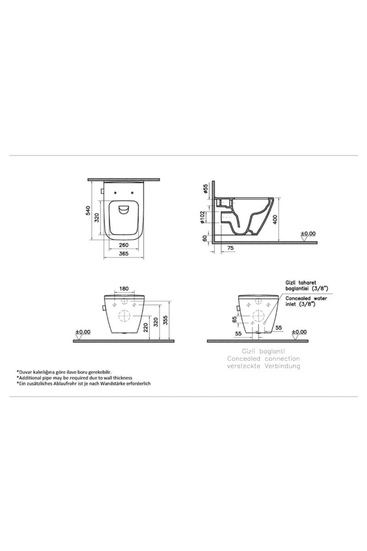 Asma Klozet, Integra Square Rim-ex, Kanalsız, Gizli Montaj, Entegre Ara Musluklu, 7082B003-720