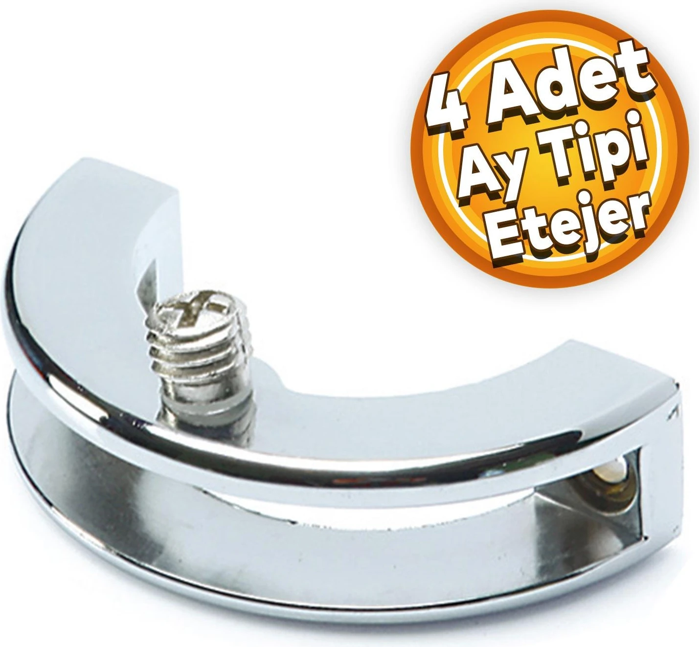 Cam Tutucu Etejer Ay Tipi Cam Raf Ahşap Menteşesi Krom (4 Adet)