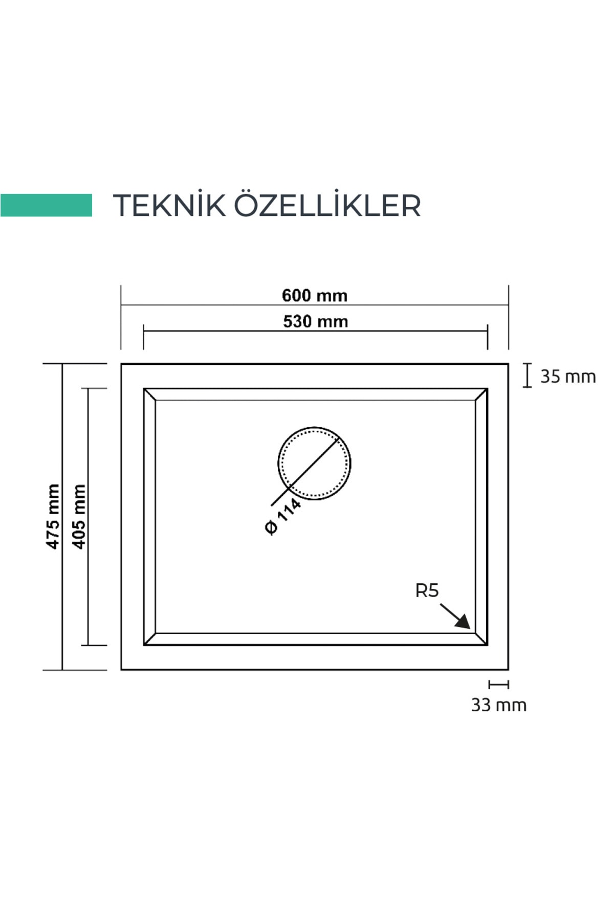 RealStone K012 Gordion 60 Granit Evye – Beyaz, Tek Hazneli, Tezgah Altı / Üstü, 60x47,5 cm
