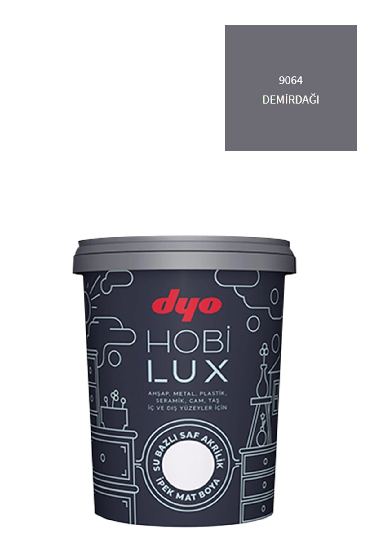 Dyo Hobilux Su Bazlı Saf Akrilik Ipek Mat Boya 0,9 Lt Hobi Boya 9064 Demirdağı