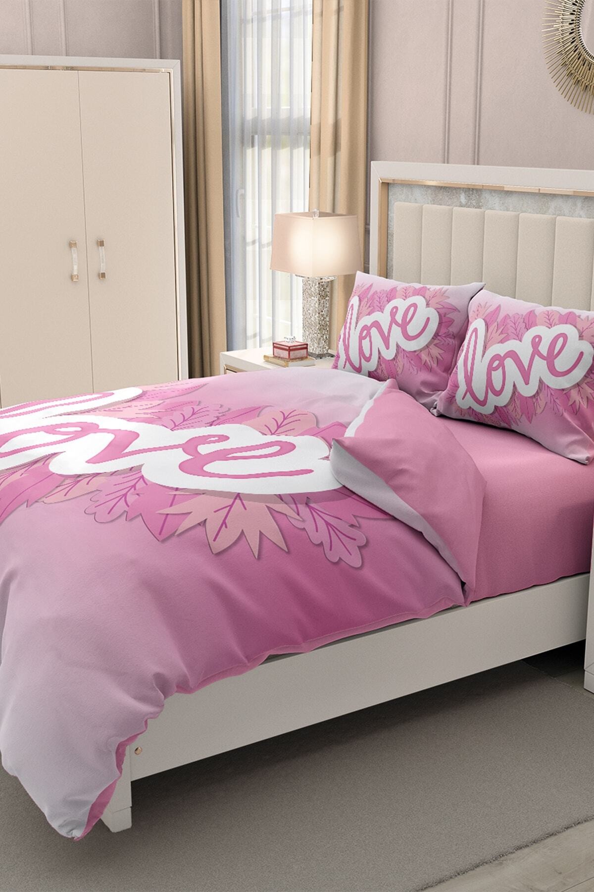 Kıng Sıze Sevgililer Günü Çift Kişilik Nevresim Takımı%100 Pamuk Saten 3d Aşkıma Özel 220x240cm