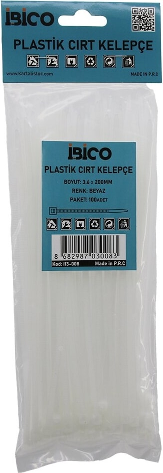 Beyaz 3.6X200MM Plastik Cırt Kelepçe 100PCS (5067)