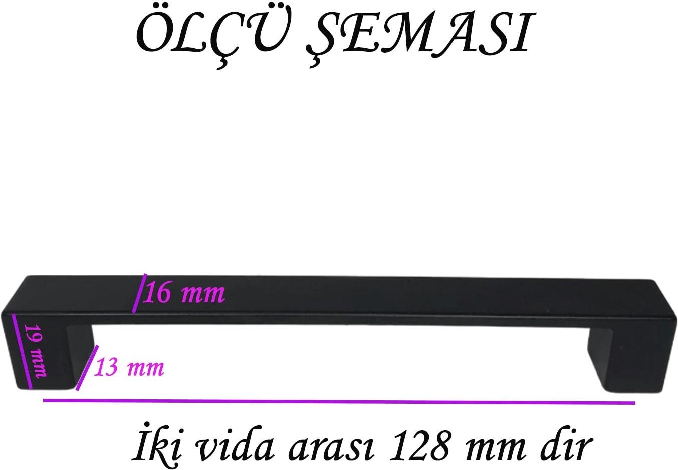 4 Adet Bihter Düz Kulp 128 mm Siyah Mutfak Kulpu Çekmece Dolap Kapak Kulbu Metal Mobilya Dolabı K.