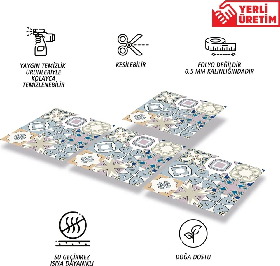 Kendinden Yapışkanlı Renkli Kabuki Desenli Pvc Karo 30X30 cm (33 Adet) 3m2