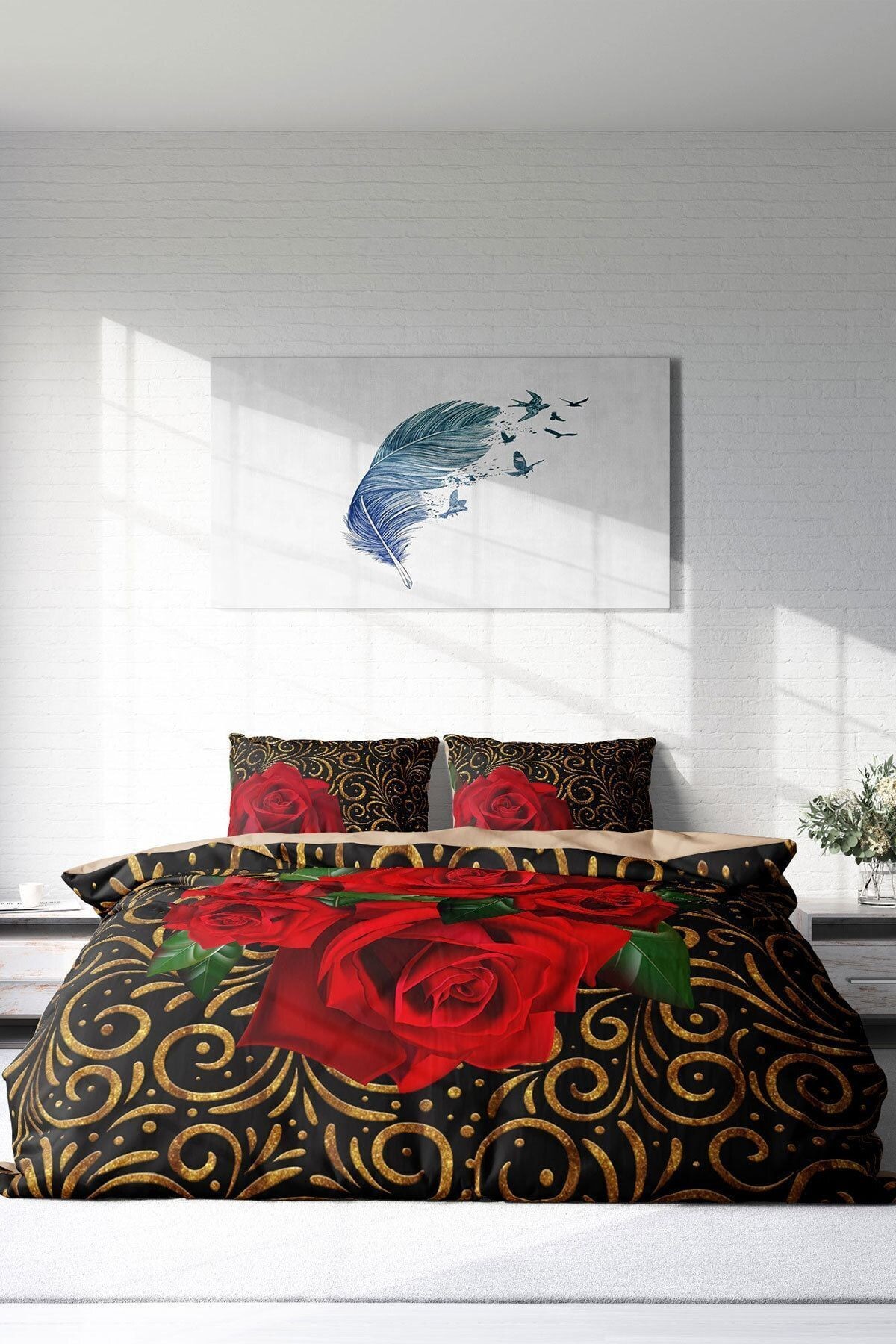 Gold & Roses 3d Çift Kişilik Nevresim Takımı