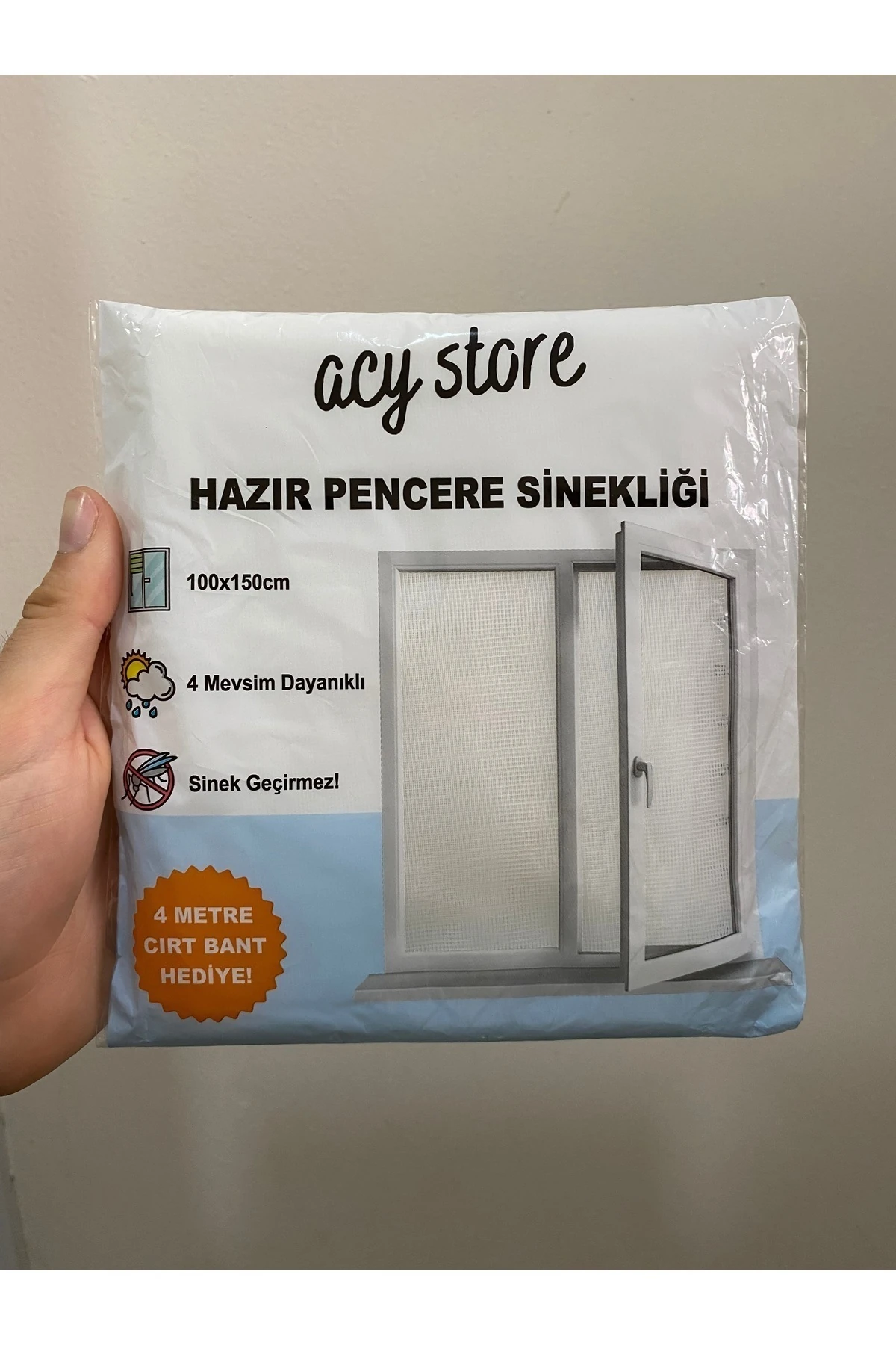 100*150 Cm Hazır Pencere Sinekliği 4 Mt Bant Hediye Tak Çıkar Tül Kesilebilir Cırt Bantlı
