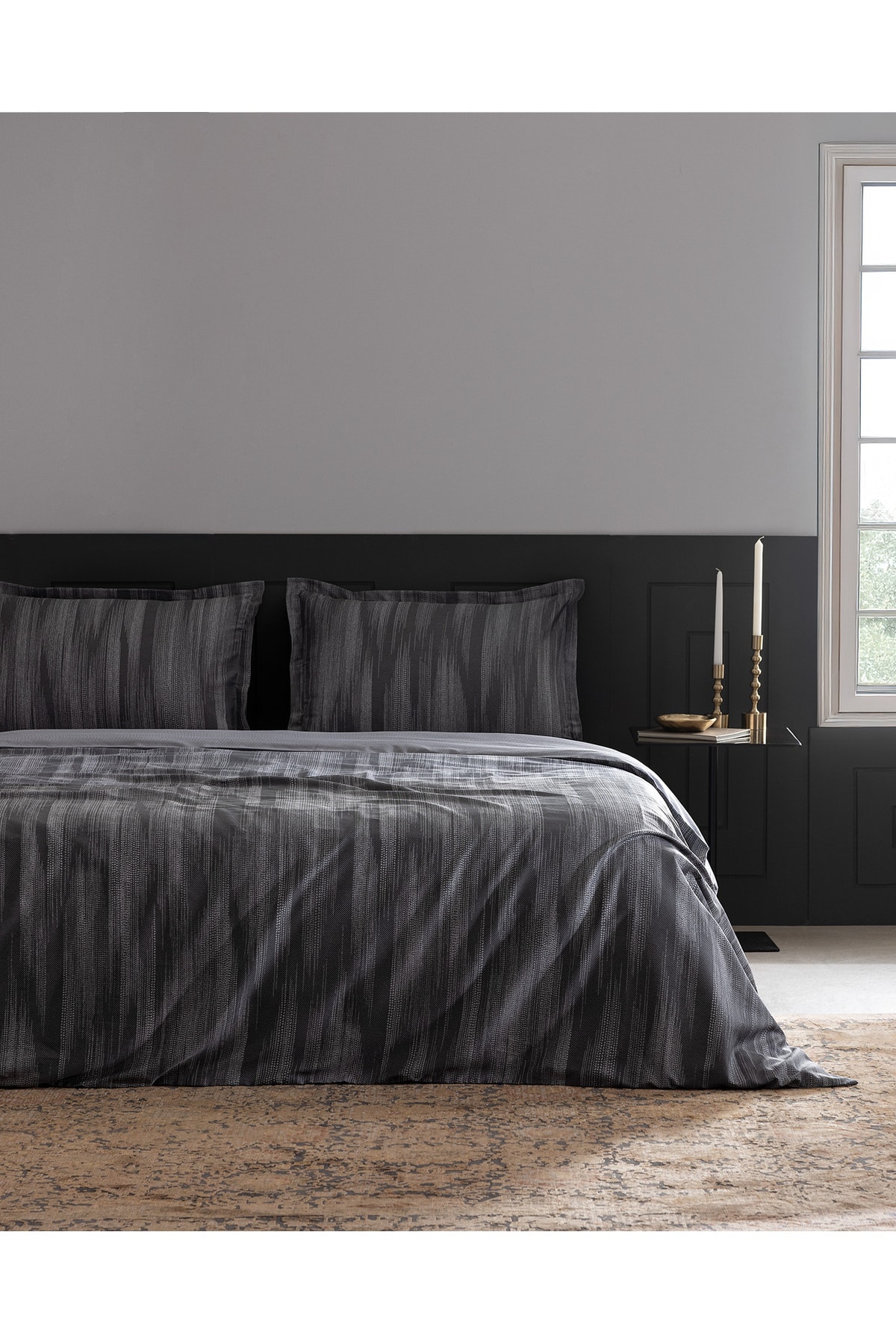 Raphael King Size %100 Pamuk Baskılı Saten Nevresim Takımı - Antrasit