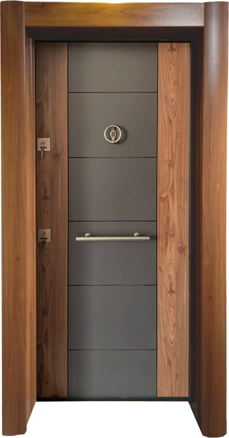TEZ3450 Ahşap Kaplama Çelik Kapı, Tırnaklı Sistem Çelik Kapı, Daire Kapısı
