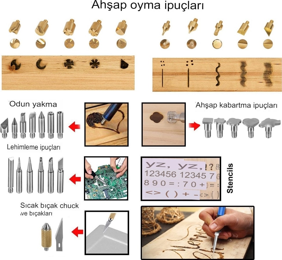 Isı Ayarlı 37LI Ahşap Yakma Kalemi ve Elektrik Havya Seti