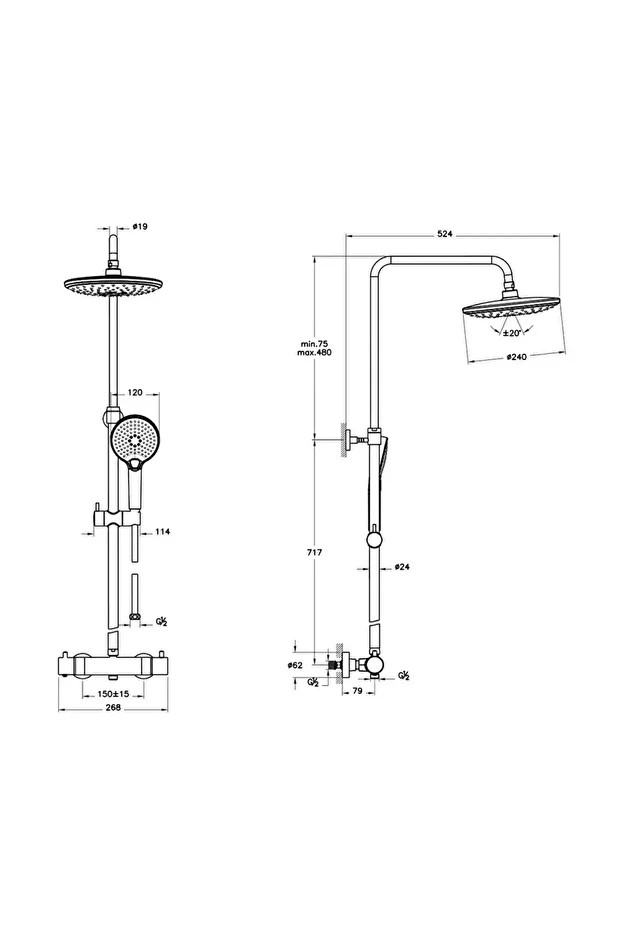 Aquaheat Bliss 240 A4720526 2f Termostatik Duş Sistemi, Bakır
