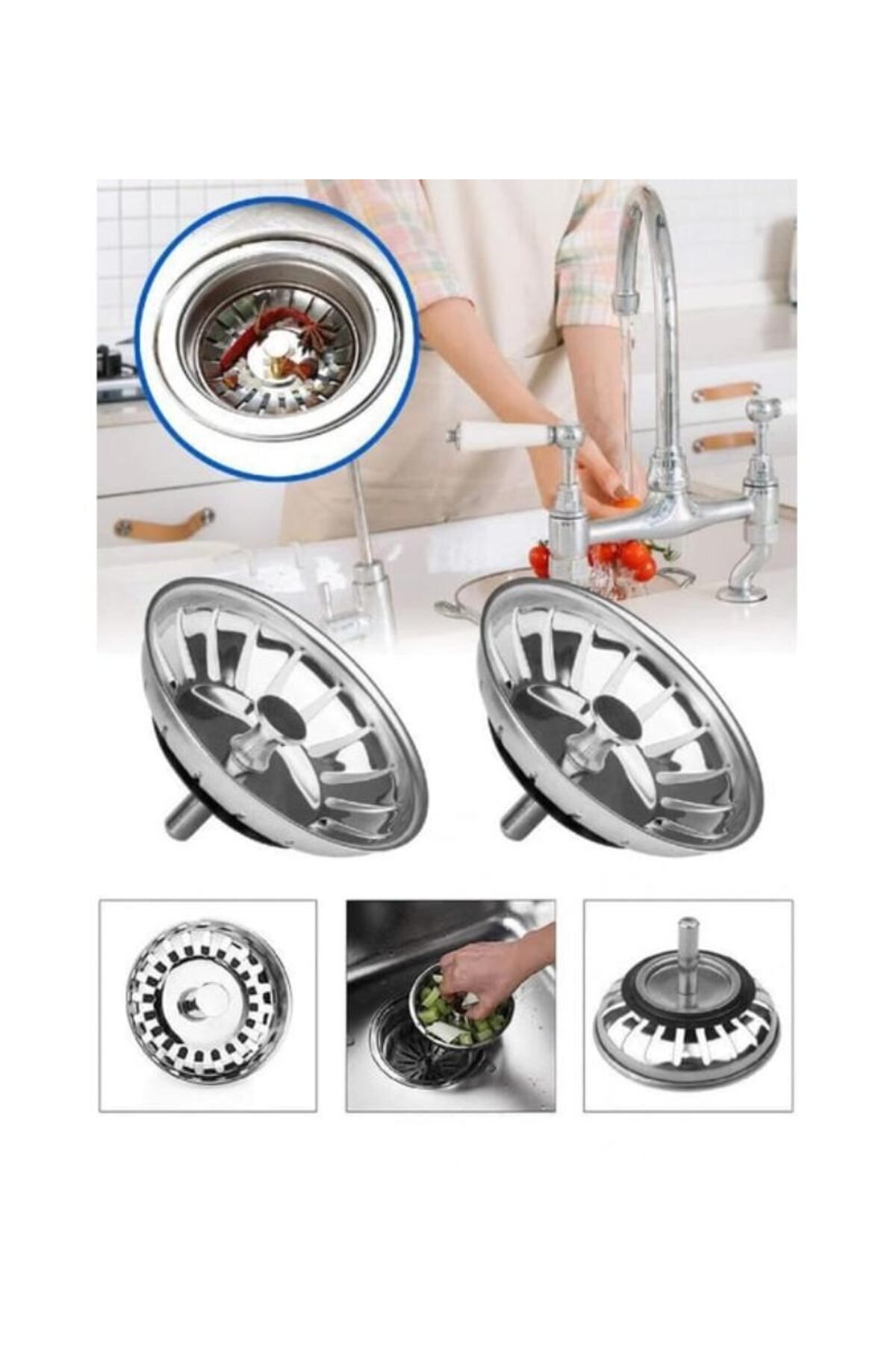 Çöpmak Paslanmaz Çelik Sifon Süzgeci 8 Cm Lavabo Evye Süzgeci Lavabo Gider Süzgeci
