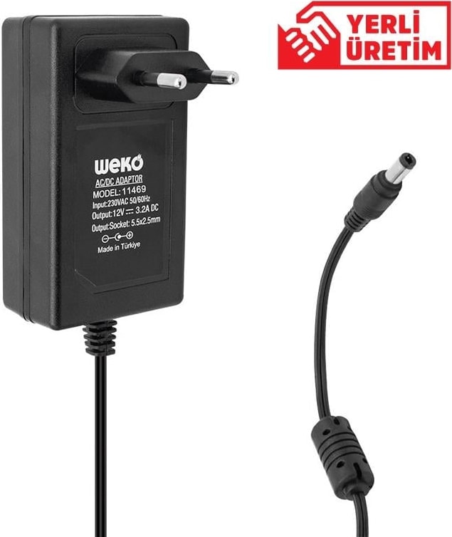 12 Volt 3.2 Amper 38 Watt Plastik Kasa Priz Tipi Adaptör (5.5x2.5 Uçlu)