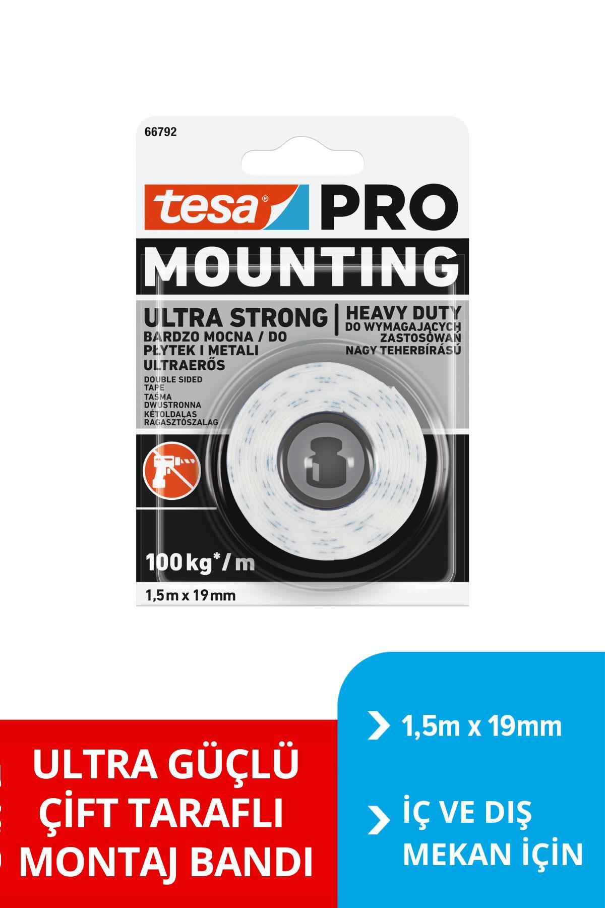 Çift Taraflı Montaj Bandı - tesa PRO 66792 Ultra Güçlü İç Mekan Montaj Bandı, 1.5m x 19mm