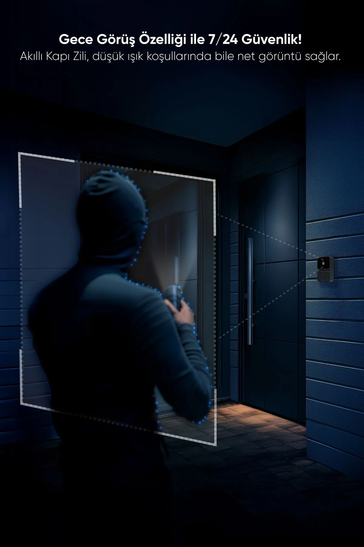 Akıllı Kapı Zili Wi-fi Kontrollü, Gece Görüş, Ses Gönderme Ve Alma