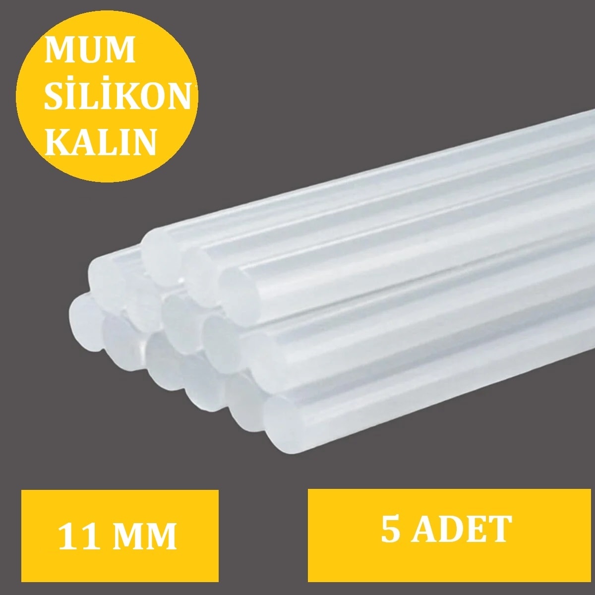 Kalın Şeffaf Sıcak Mum Silikon 11MM 30CM 5 Adet