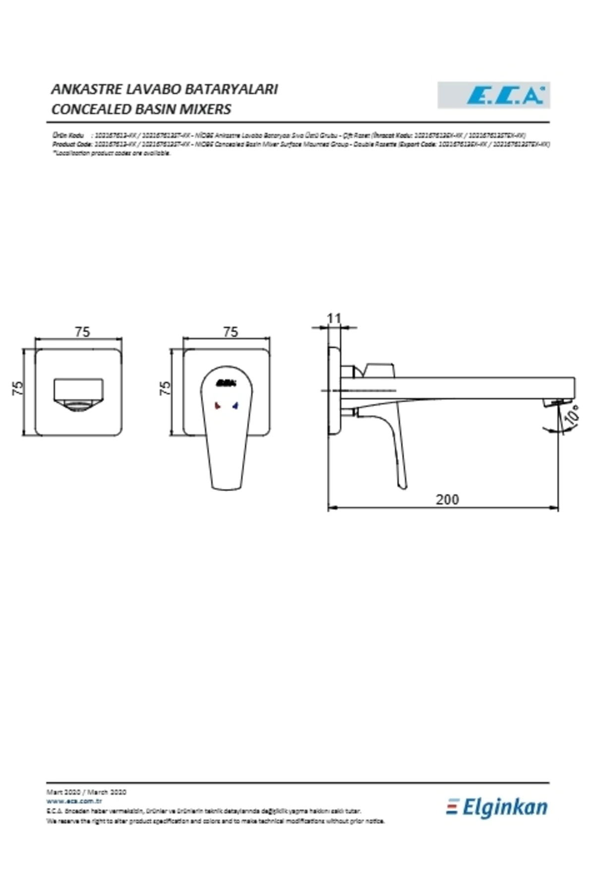 Niobe Ankastre Lavabo Batarya Sıva Üstü Çift Rozet