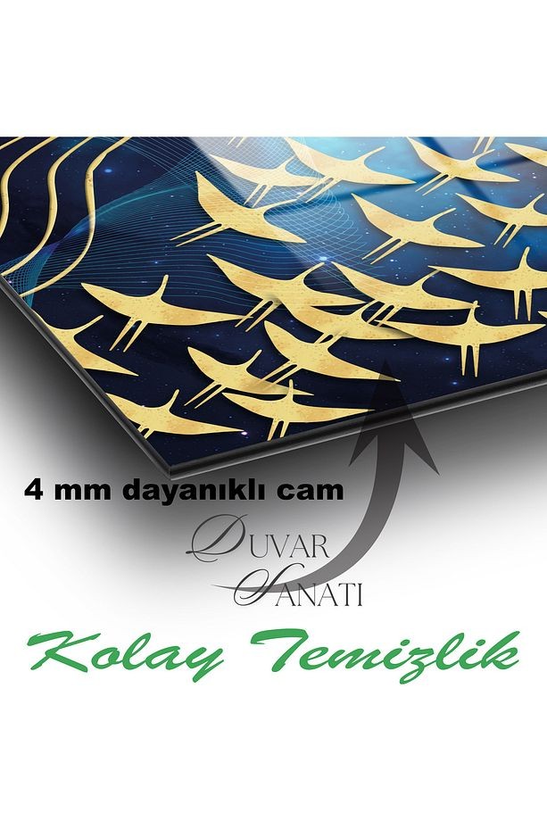 Soyut Kuşlar Üçlü Set Cam Tablo, Modern Ev Ofis Salon Duvar Dekoru Hediyelik Büyük Tablo Dekor