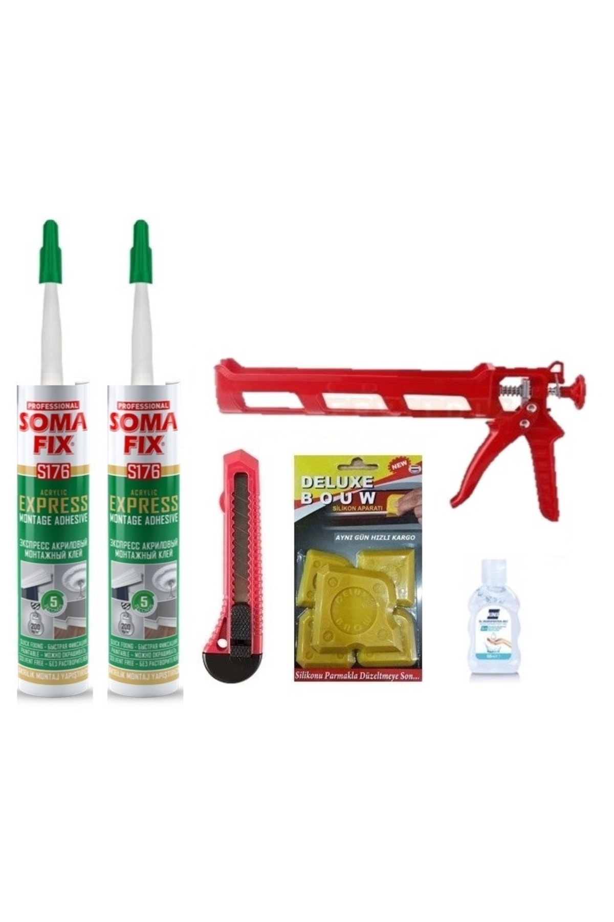 2 Adet Beyaz Express Montaj Yapıştırıcı Silikon Tabancası Falçata Seti