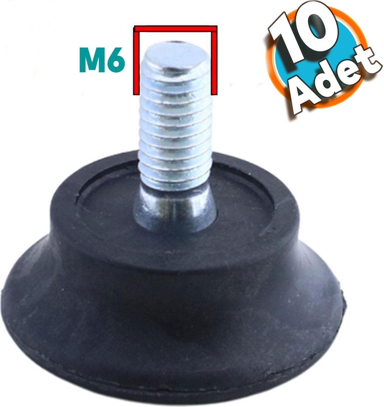 Bingo Rotil Ayak M6 Civatalı 6 mm Siyah Profil Yükseltme Ayağı 2.5 cm (10 Adet)