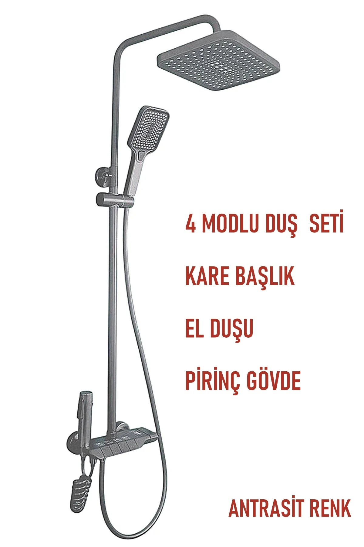 Antrasit Robot Tepe Duş Seti Piyano Yağmur Tepe Banyo 4 Tuşlu Batarya Dahil Antrasit Duş Seti