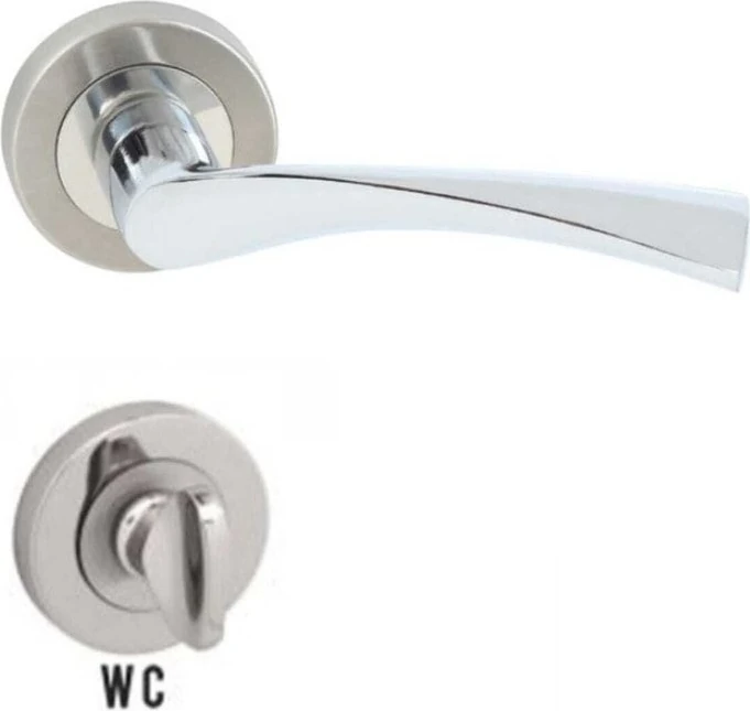 Yuvarlak Paslanmaz Çelik Kapı Kolu, Nikel Saten, Banyo ve Wc Için Uygun