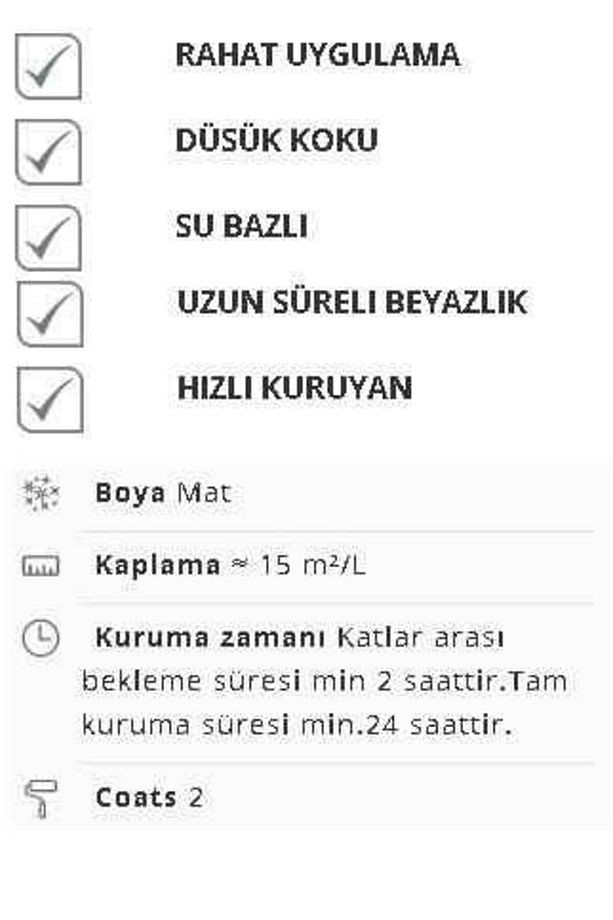 Tavan Boyası 2.1lt=3,5 Kg-mükemmel Beyazlık-ekstra Örtücülük-nefes Alabilme-kolay Uygulama