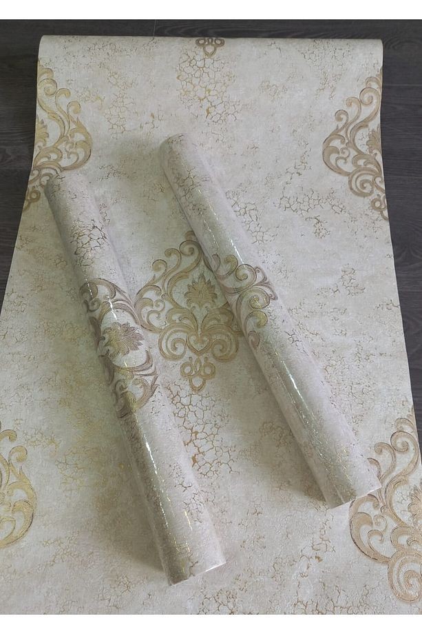 Damaks Desenli Neoklasik Krem&gold Modern Duvar Kağıdı(5m2)