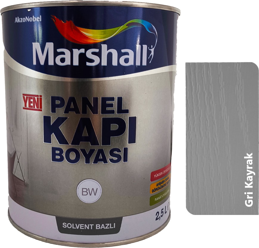Solvent Bazlı Sentetik Panel Kapı Boyası 2.5 Lt Gri Kayrak