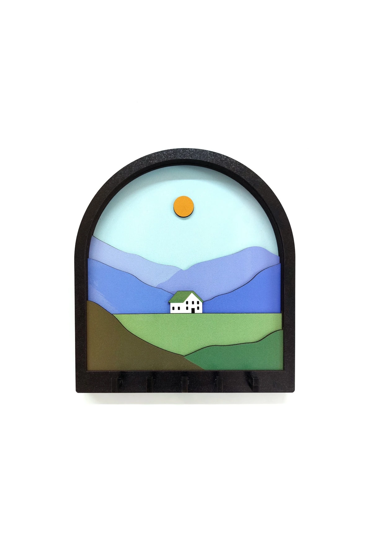 Ahşap Renkli Dağ Ova Ev 3d Kabartma Hol Askı Anahtarlık