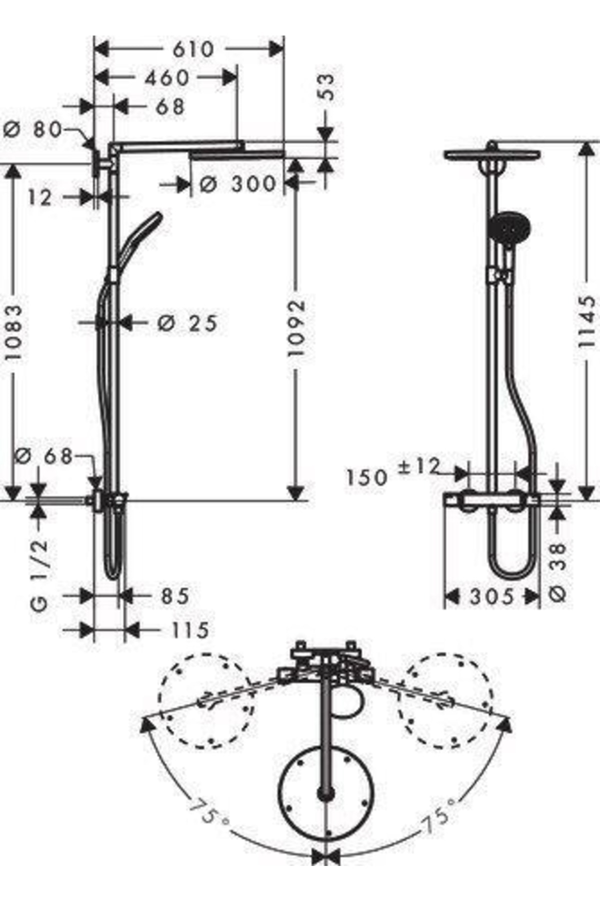 Raindance Select S 300 2 Jet Duş Kolonu Krom, Termostat Ile