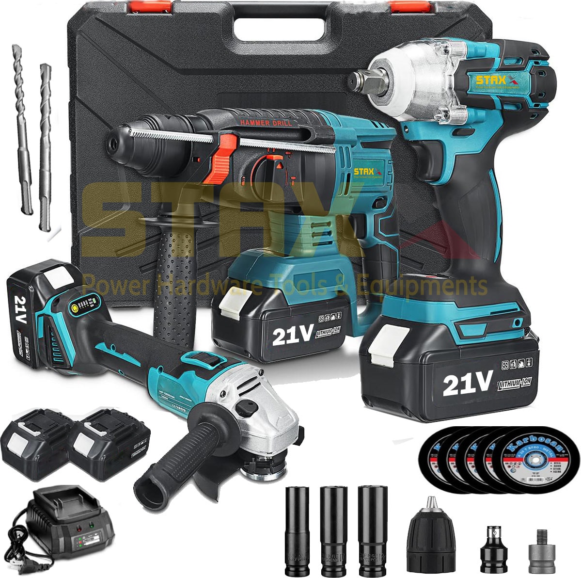 American Lion Çift Akülü 21V 3AH 3'lü Mega Set Kırıcı Delici + Somun Sıkma + Taşlama Makinesi 125MM