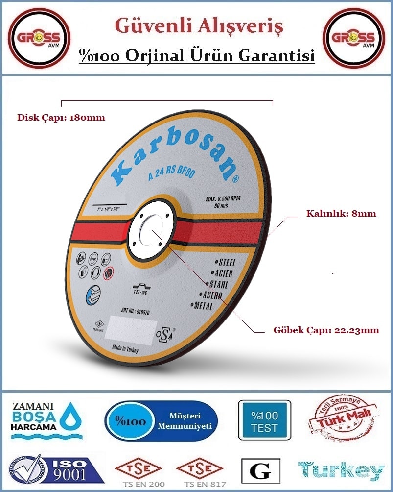 KARBOSAN Metal Taşlama Disk Taşı - 180MM - Orjinal Ürün