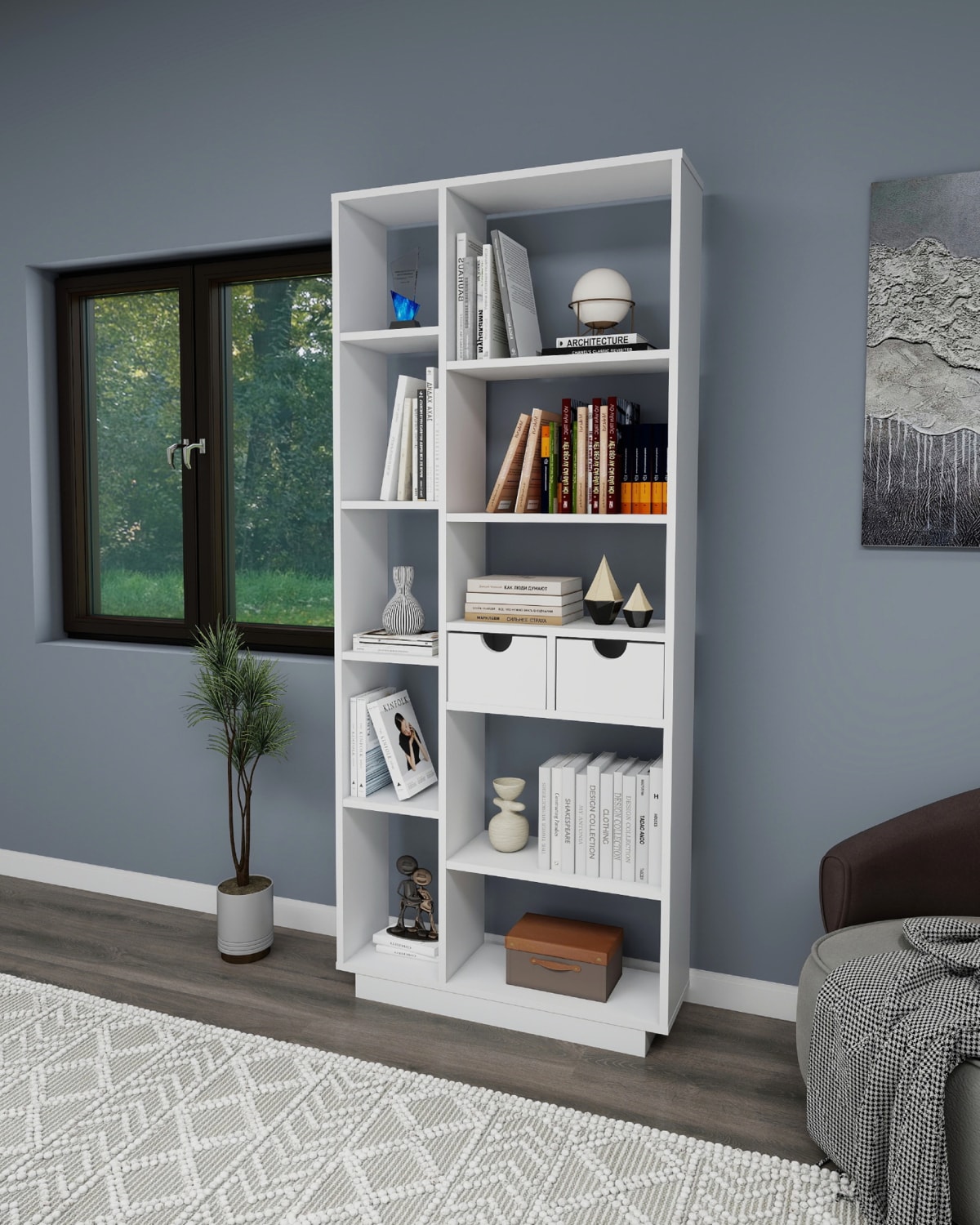 Luma 10 Bölmeli 2 Dolaplı Modern Kitaplık Beyaz - Luma