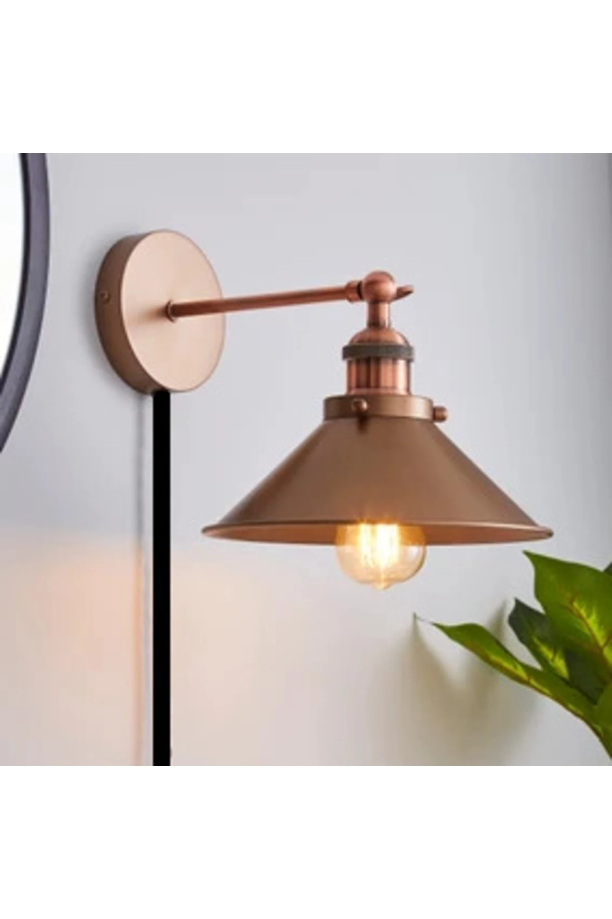 Retro Metal Mat Bakır Kaplama Kaplolu Anahtarlı Rustik Duvar Aplik Çap:22