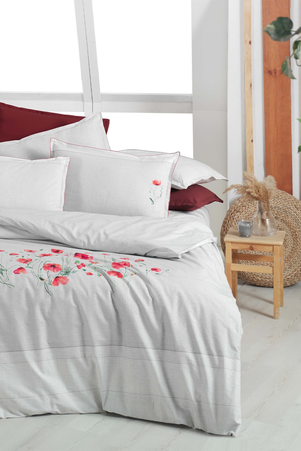 Serra Gri Çift Kişilik %100 Pamuk Fancy Poplin Nevresim Takımı